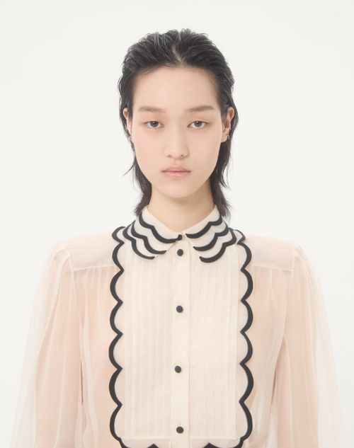 Valentino - Embroidered Organza Shirt - Vanilla/black - Woman - Shirts & Tops