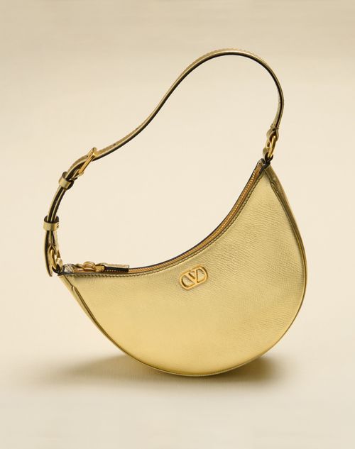 Valentino Garavani - Vlogo Signature Mini Hobo Bag In Laminated Grainy Calfskin - Antique Brass - Woman - Shoulder Bags