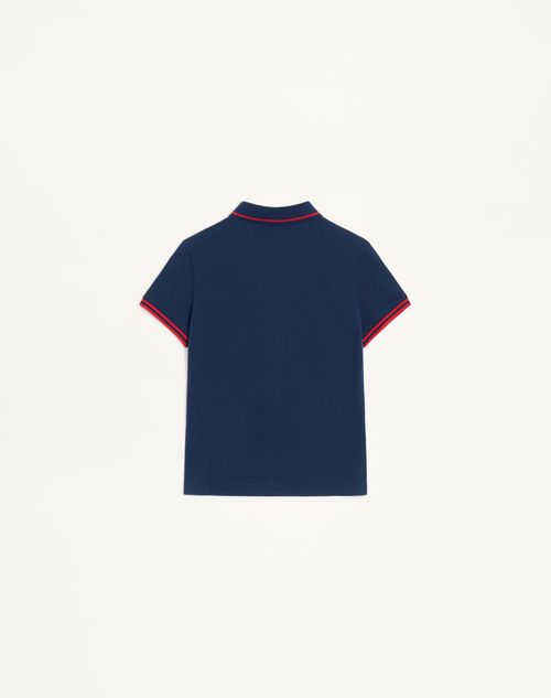 Valentino - Piqué Polo Shirt - Blue - Woman - Tshirts And Sweatshirts