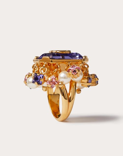 Valentino Gold Tone Crystal VLOGO Signature Ring Size 15 Valentino