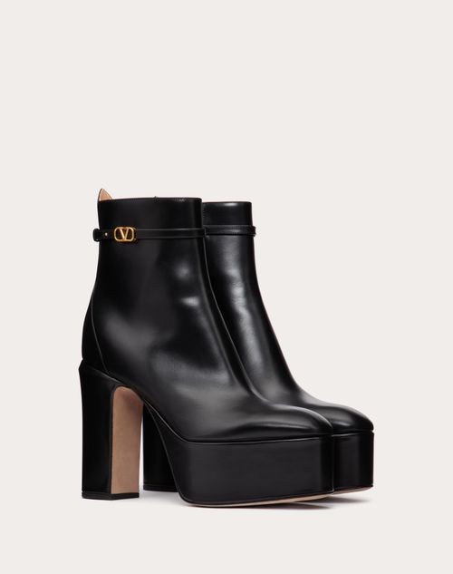 Valentino Garavani Leather Vlogo Platform Ankle Booties, Nero, Women's, 38.5EU, Boots Ankle Boots & Booties