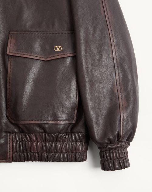 Valentino - Aged-effect Leather Caban - Testa Di Moro - Woman - Coats And Outerwear