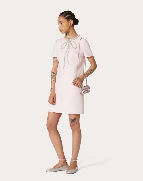 Embroidered Crepe Couture Short Dress for Woman in Pink/silver | Valentino  IN