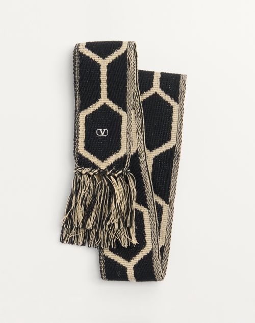 Valentino Garavani - Antibes Cotton Scarf With Fringe - Black/beige - Man - Shelf - M Accessories - Scarves