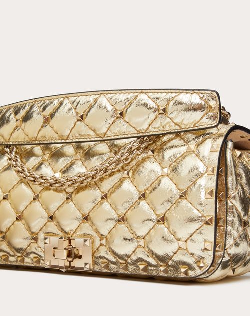 Genuine Metallic Calfskin Clutch Bag Trendy Quilted Handbag 