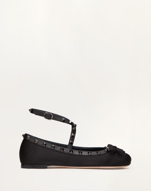 Valentino Garavani - Rockstud Ballerinas Aus Satin Mit Farblich Abgestimmten Studs - Schwarz - Frau - Ballerinas