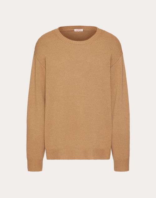Valentino - Cashmere Crewneck Sweater With Stud - Camel - Man - Man Ready To Wear Sale