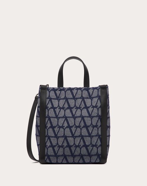 Valentino Garavani - Mini Toile Iconographe Shopping Bag Jacquard Fabric With Denim Effect - Denim/black - Man - Totes