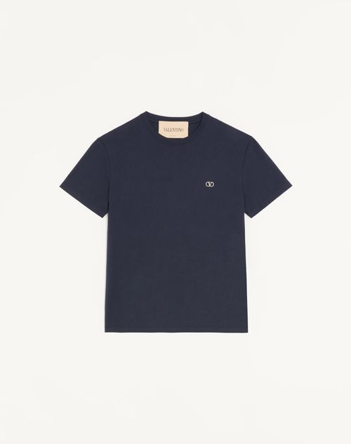 Valentino - Valentino Cotton T-shirt With Vlogo Embroidery - Navy - Man - T-shirts And Sweatshirts
