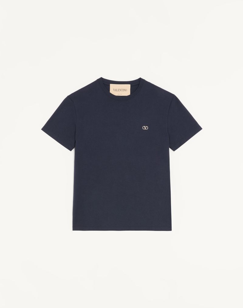 T-shirt Coton Broderie VLogo Bleu Marine — Valentino