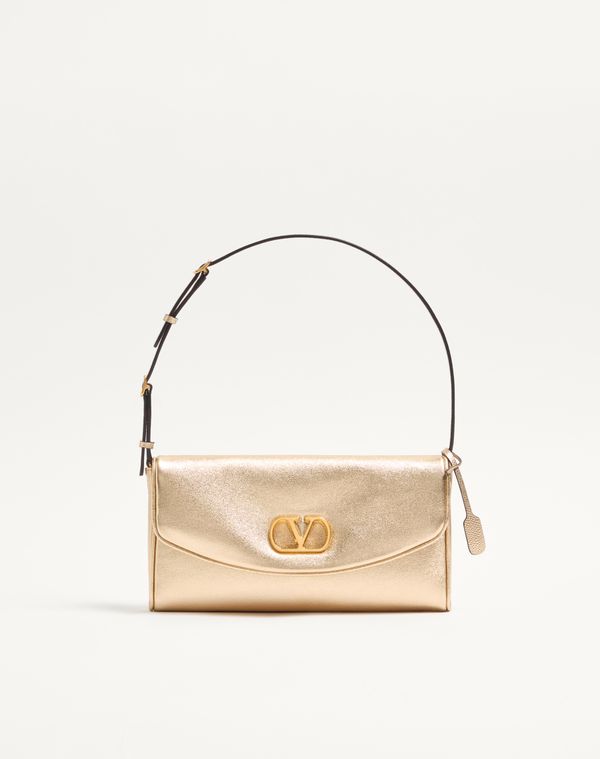 Valentino Garavani  Garavani Devain Small Shoulder Bag In Laminated Nappa Leather Woman Gol In Neutral