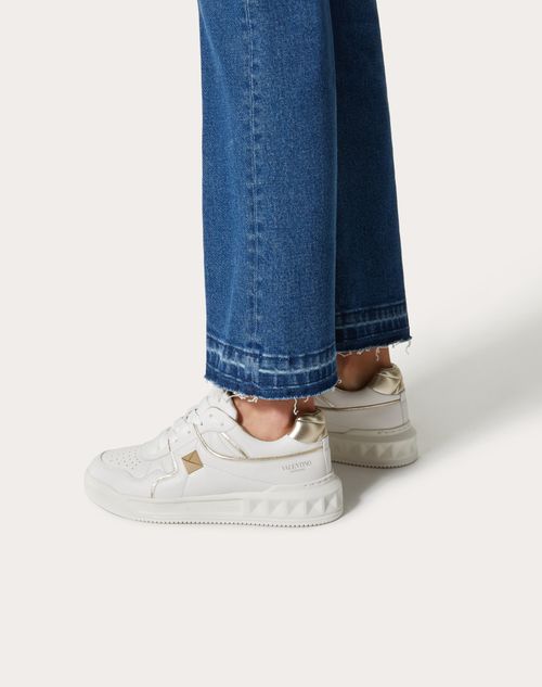 One Stud Low-top Calfskin Sneaker for Woman in White | Valentino US