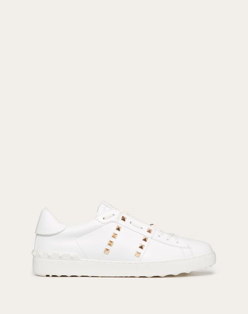 Calfskin Rockstud Untitled Sneaker for Man in White Valentino US