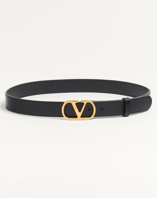 Valentino Garavani - Vlogo Signature Belt In Shiny Calfskin 30 Mm - Black - Woman - Belts - Accessories