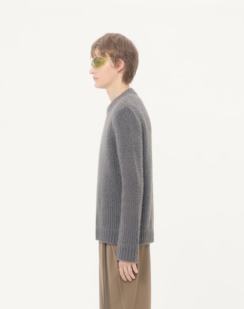 Valentino - Valentino Sweater In Wool And Nylon Blend With Studded Leather Loop - Dark Grey - Man - Knitwear