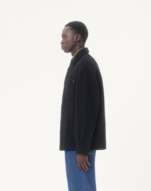 Valentino - Sobrecamisa Valentino De Cotton Tweed Con Vgold - Negro - Hombre - Chaquetas Y Plumíferos