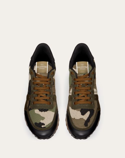 Valentino Garavani - Mesh Fabric Camouflage Rockrunner Sneaker - Military Green/beige - Man - Man View All