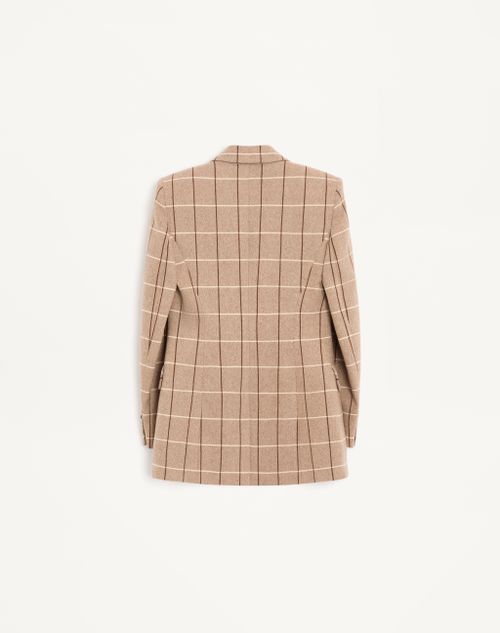 Valentino - Double-breasted Wool Blazer With Windowpane Pattern - Beige/maroon/ivory - Woman - Jackets And Blazers