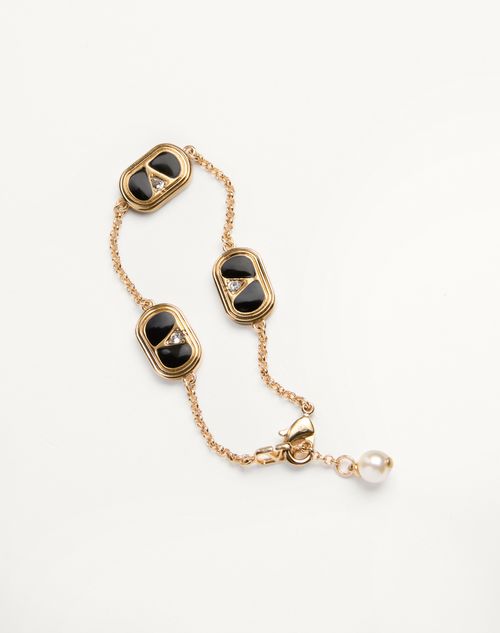 Valentino Garavani - Ovalette Bracelet In Metal, Enamel, Crystals And Swarovski® Pearl - Gold/black - Woman - Jewellery