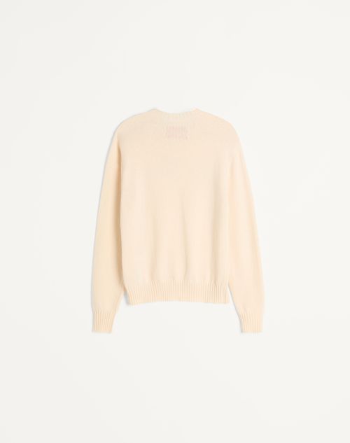 Valentino - Wool Crewneck Sweater With Chez Valentino Embroidery - Butter - Man - Knitwear