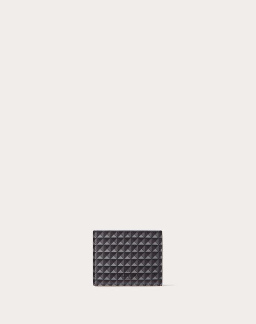 Valentino Garavani - Mini Stud Card Holder - Gray/black - Man - Wallets And Small Leather Goods