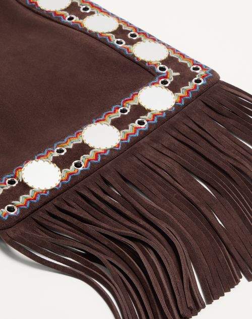 Valentino Garavani - Valentino Garavani Nellcôte Embroidered Shoulder Bag With Fringes And Trim - Testa Di Moro - Woman - Shoulder Bags