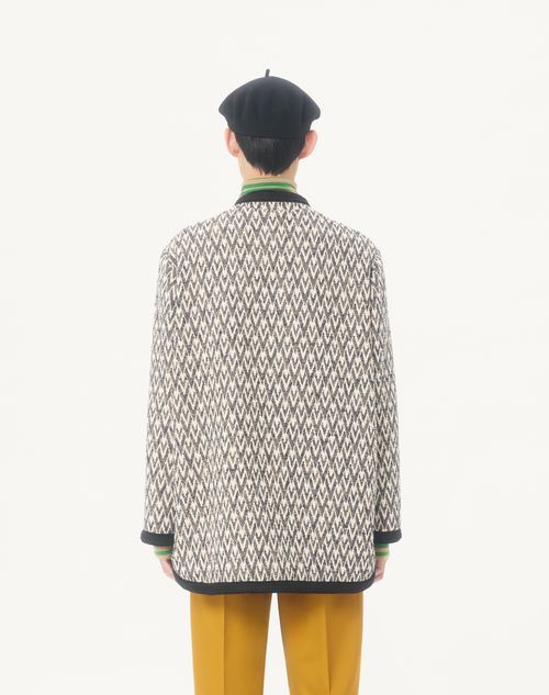Valentino - Valentino Bouclé Wool Jacket With Toute La V Jacquard Pattern - Navy/beige - Man - Outerwear