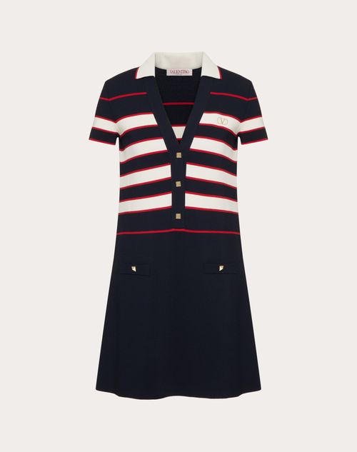 Valentino - Stretched Viscose Dress - Navy/ivory/red - Woman - Short
