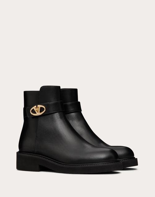 Valentino Garavani - Botas Al Tobillo Vlogo Locker De Cuero De Becerro Con Tacón De 40 mm - Negro - Mujer - Botas