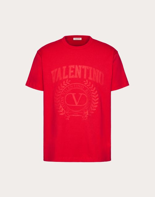 Valentino - T-shirt In Cotone Con Stampa Maison Valentino - Rosso - Uomo - T-shirt E Felpe