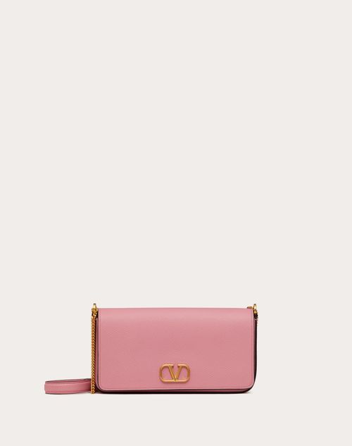 Valentino Garavani - Vlogo Signature Grainy Calfskin Pouch With Chain - Candy Rose - Woman - Pouches