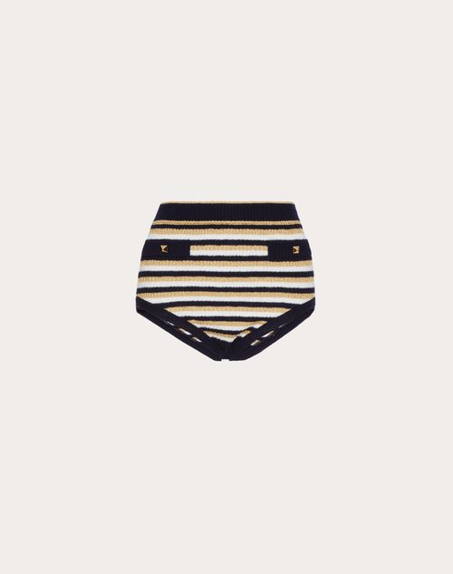 Valentino - Wool And Lurex Shorts - Ivory/navy - Woman - Pants And Shorts