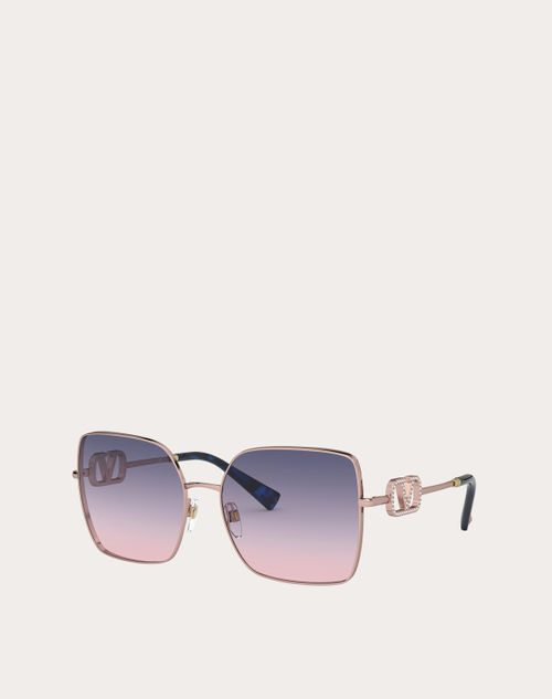 Valentino - Squared Metal Frame With Vlogo Signature Crystals - Rose Gold/gradient Blue/pink - Woman - Eyewear