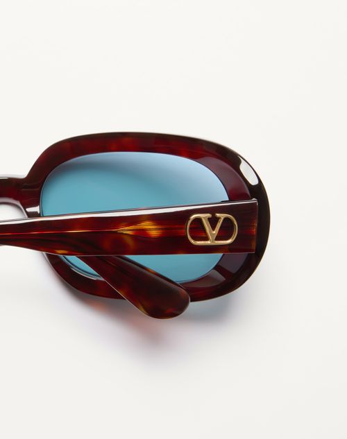 Valentino - Oval Wrap-around Acetate Eyewear - Dark Havana/light Blue - Unisex - Eyewear