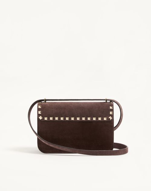 Valentino Garavani - Valentino Garavani Rockstud Small Shoulder Bag In Suede - Ebony - Woman - Shoulder Bags