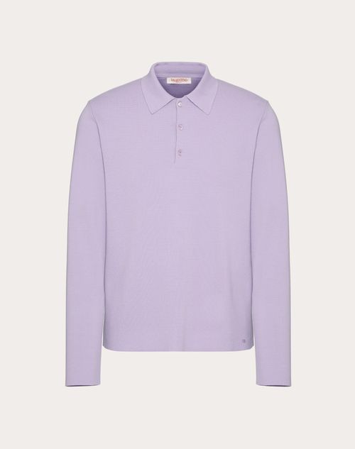 Valentino - Long-sleeve Wool Polo Shirt With Vlogo Signature Embroidery - Lilac - Man - Knitwear