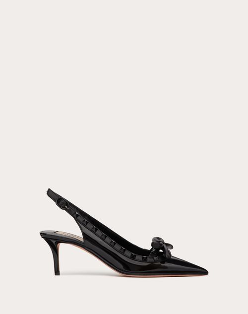 Valentino Garavani - ROCKSTUD BOW SLINGBACK PUMP IN PATENT LEATHER WITH MATCHING STUDS 60MM - Black - Woman - Pumps