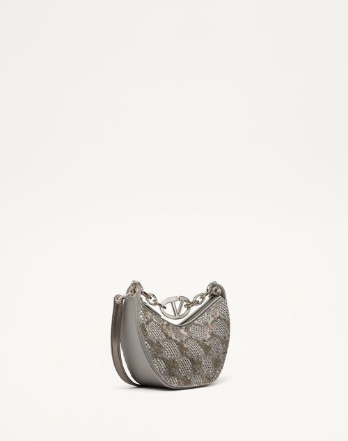 Valentino Garavani - Mini Vlogo Moon Hobo Bag With Embroidery And Chain - Silver/grey - Woman - Shoulder Bags