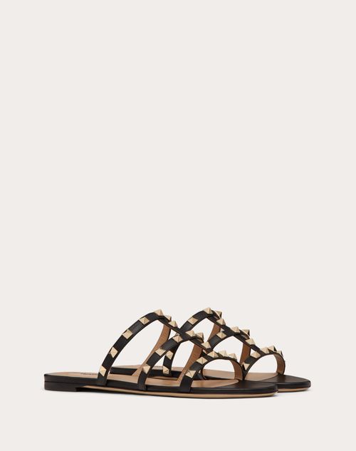 Valentino Garavani - Rockstud Flat Slide Sandal - Black - Woman - Slides And Thongs