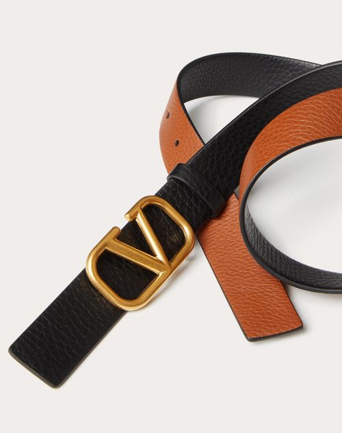 Valentino Garavani - Vlogo Signature Reversible Elk-print Calfskin Belt 30 Mm - Saddle Brown - Man - Belts