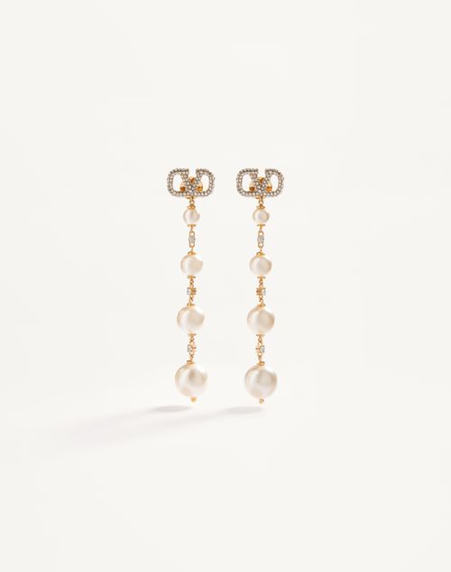 Valentino Garavani - Vロゴ シグネチャー スワロフスキー®クリスタル X パールビーズ ピアス - ゴールド - ウィメンズ - ジュエリー