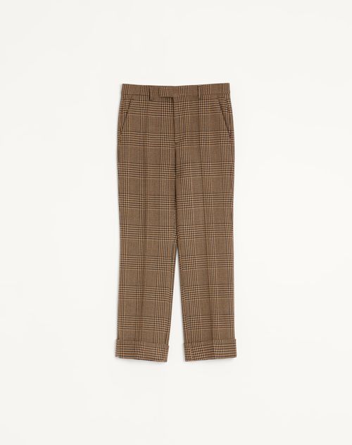 Valentino - Valentino Wool Trousers With Glen Plaid Pattern And Turn-ups - Camel/black - Man - Pants And Shorts