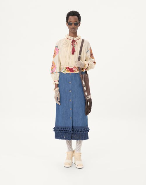 Valentino Garavani - Valentino Garavani Nellcôte Embroidered Shoulder Bag With Fringes And Trim - Testa Di Moro - Woman - Shoulder Bags