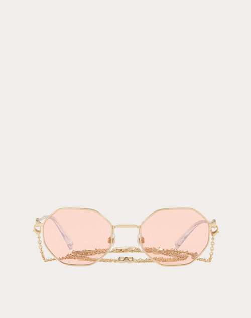 Valentino - Octagonal Metal Frame With Vlogo Signature Chain - Gold/pink - Woman - Eyewear