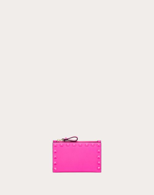 Valentino Garavani - Rockstud Calfskin Cardholder With Zip - Pink Pp - Woman - Wallets And Small Leather Goods