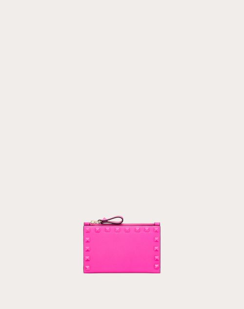 Valentino Garavani - Rockstud Calfskin Cardholder With Zip - Pink Pp - Woman - Wallets & Cardcases - Accessories
