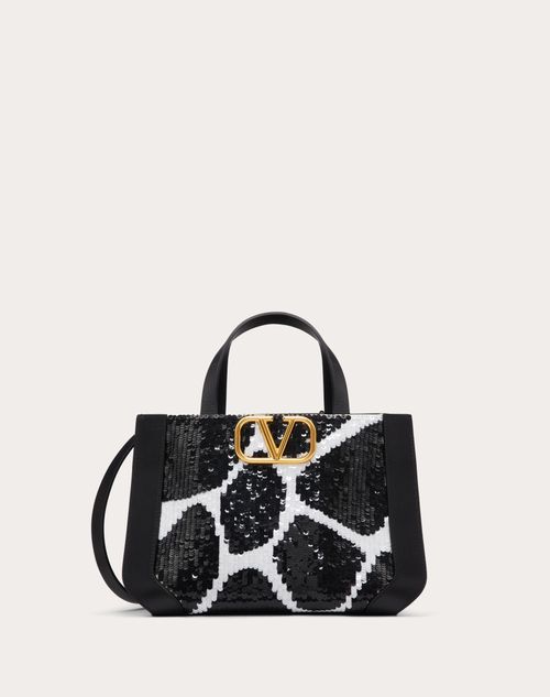 Valentino Garavani - Small Handbag With Sequinned Giraffa Re-edition Motif - Black/white - Woman - Totes