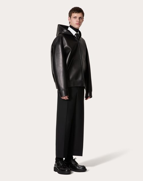 Valentino - Leather Jacket With Hood - Black - Man - Outerwear