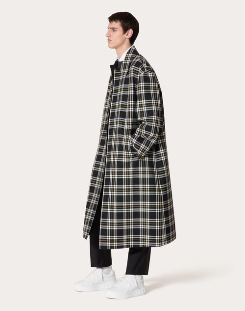 Valentino - Cappotto In Lana Con Stampa Check - Nero/bianco/giallo - Uomo - Cappotti E Blazer