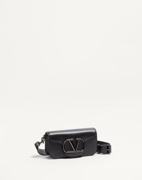 Valentino Garavani - Mini Valentino Garavani Locò Crossbody Calfskin Bag - Black - Man - Shoulder Bags